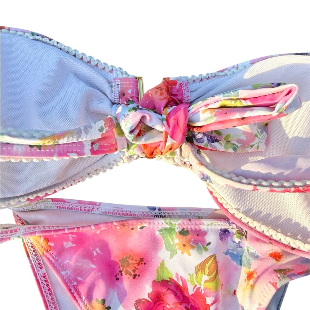 Pink Floral Bandeau Bikini Set strapless bikini top with bottoms size medium - Picture 4 of 6